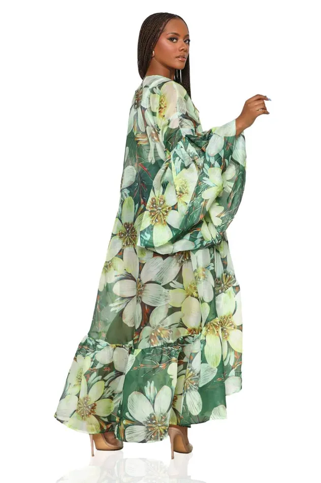 Lilly039s Kloset Jackets and Coats Women Grand Entrance Floral Organza Kimono Green Multi