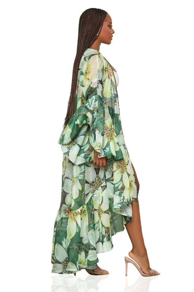 Lilly039s Kloset Jackets and Coats Women Grand Entrance Floral Organza Kimono Green Multi