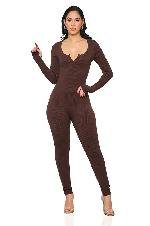 Lilly039s Kloset Jumpsuits and Rompers Women Seamless Ribbed CutOut Jumpsuit Brown FINAL SALE