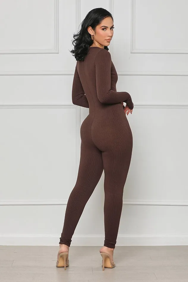 Lilly039s Kloset Jumpsuits and Rompers Women Seamless Ribbed CutOut Jumpsuit Brown FINAL SALE