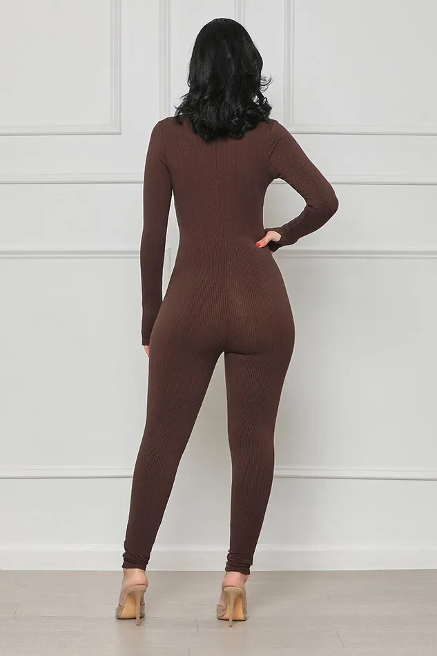 Lilly039s Kloset Jumpsuits and Rompers Women Seamless Ribbed CutOut Jumpsuit Brown FINAL SALE