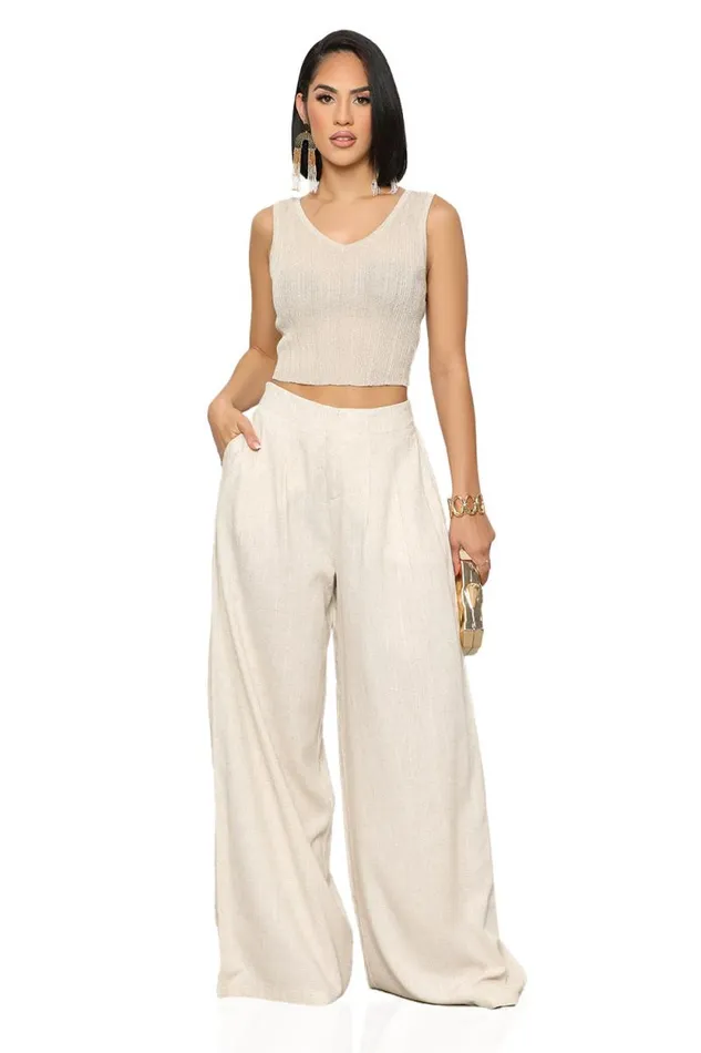 Lilly039s Kloset Sets Women On The Go Linen Pants Set Beige