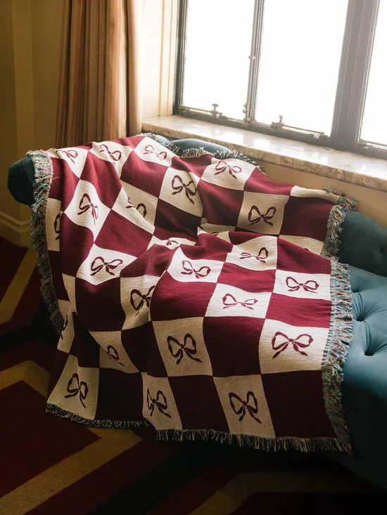 Lisa Says Gah Archie Throw Blanket Merlot Bow Check Women Home