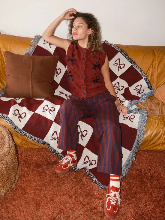 Lisa Says Gah Archie Throw Blanket Merlot Bow Check Women Home
