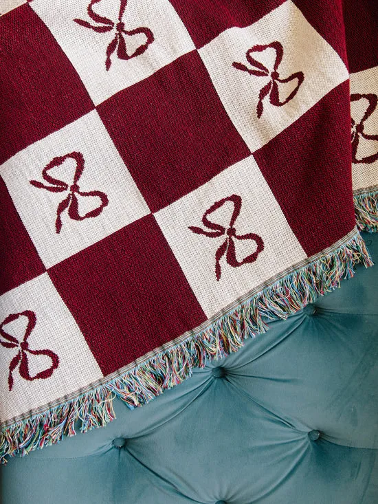 Lisa Says Gah Archie Throw Blanket Merlot Bow Check Women Home