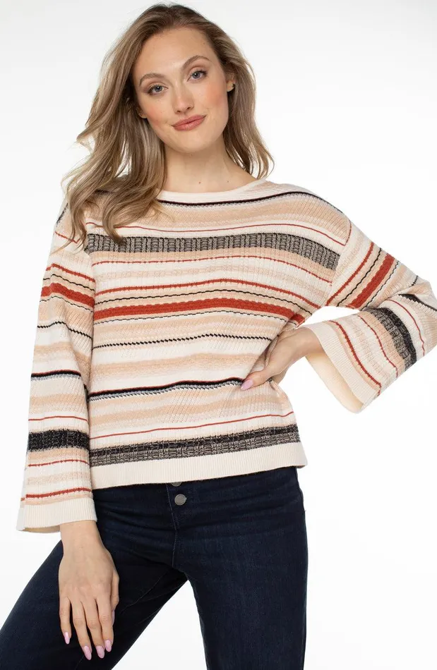 Liverpool Los Angeles BOAT NECK TEXTURED STRIPED SWEATER Rust Cream Multi Stripe Women SWEATERS