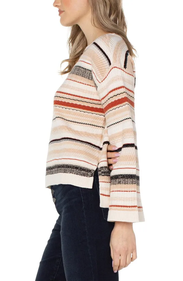 Liverpool Los Angeles BOAT NECK TEXTURED STRIPED SWEATER Rust Cream Multi Stripe Women SWEATERS