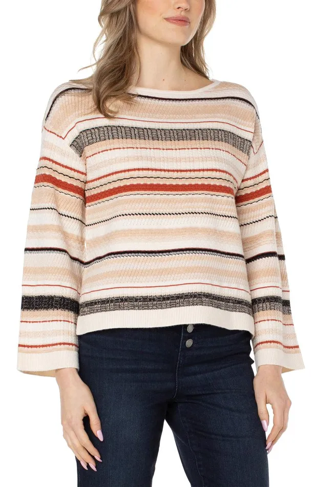 Liverpool Los Angeles BOAT NECK TEXTURED STRIPED SWEATER Rust Cream Multi Stripe Women SWEATERS