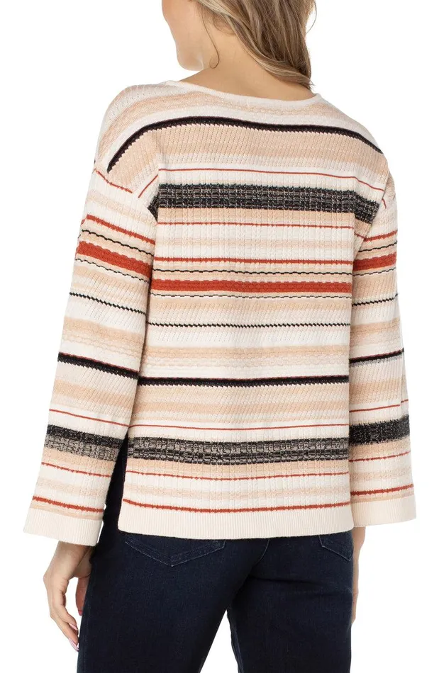 Liverpool Los Angeles BOAT NECK TEXTURED STRIPED SWEATER Rust Cream Multi Stripe Women SWEATERS