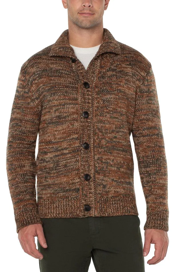Liverpool Los Angeles BUTTON CARDIGAN SWEATER Bottle Green Rust Multi Men SWEATERS