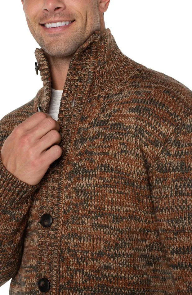 Liverpool Los Angeles BUTTON CARDIGAN SWEATER Bottle Green Rust Multi Men SWEATERS