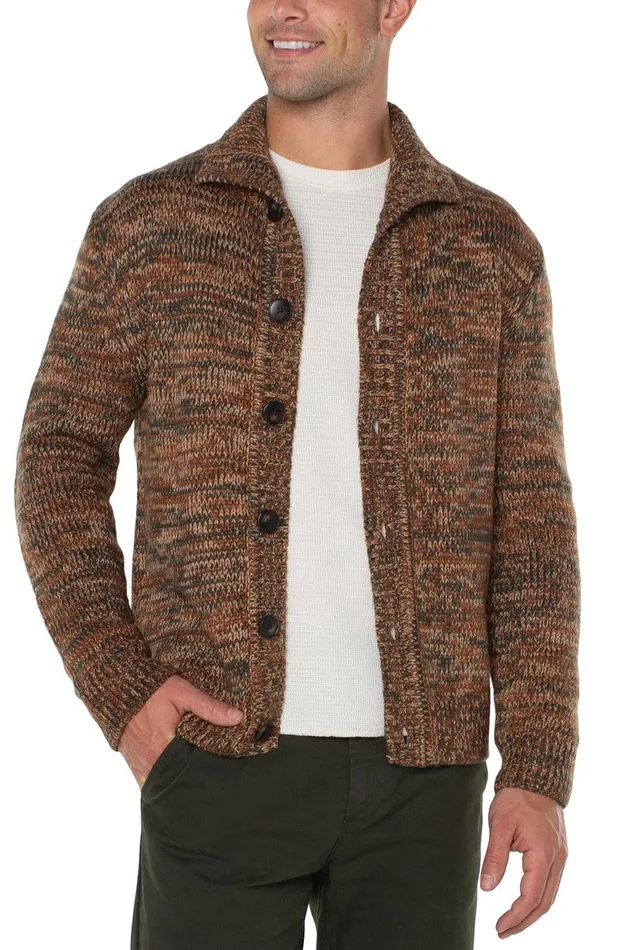 Liverpool Los Angeles BUTTON CARDIGAN SWEATER Bottle Green Rust Multi Men SWEATERS