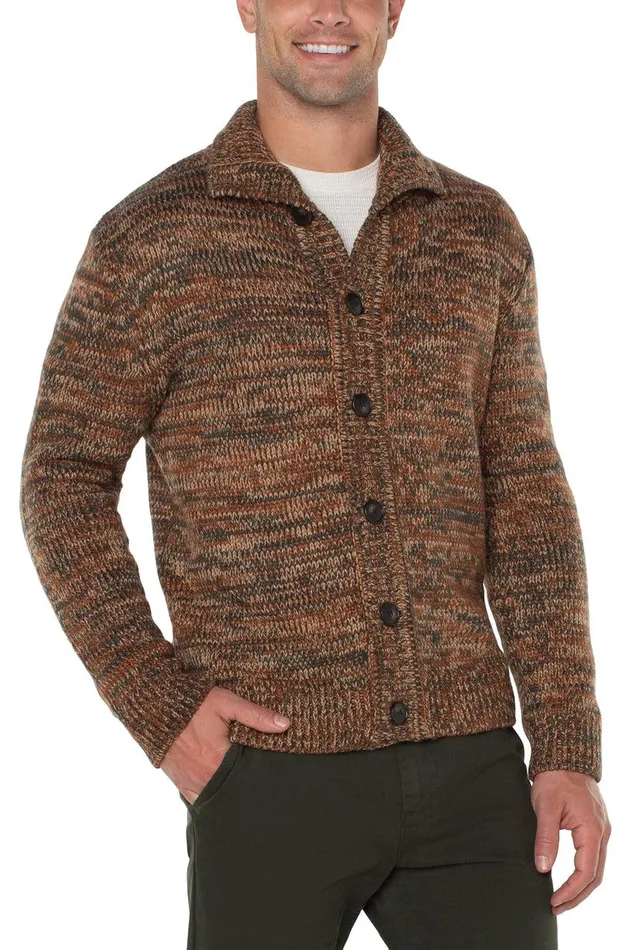 Liverpool Los Angeles BUTTON CARDIGAN SWEATER Bottle Green Rust Multi Men SWEATERS