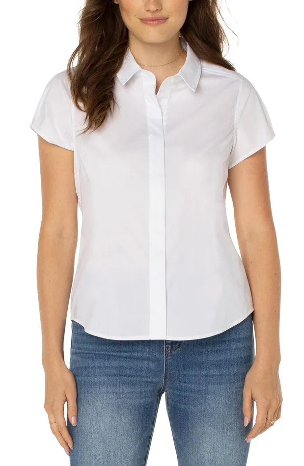 Liverpool Los Angeles CAP SLEEVE BUTTON FRONT SHIRT White Women WOVEN TOPS