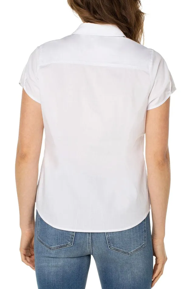 Liverpool Los Angeles CAP SLEEVE BUTTON FRONT SHIRT White Women WOVEN TOPS