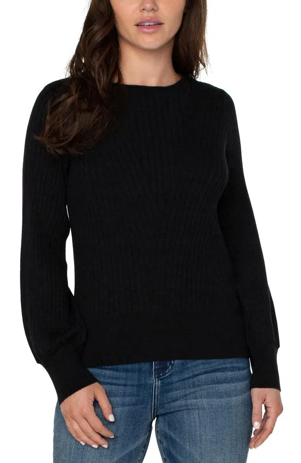 Liverpool Los Angeles CREW NECK SWEATER WITH TRANSFER RIB DETAIL Black Women SWEATERS
