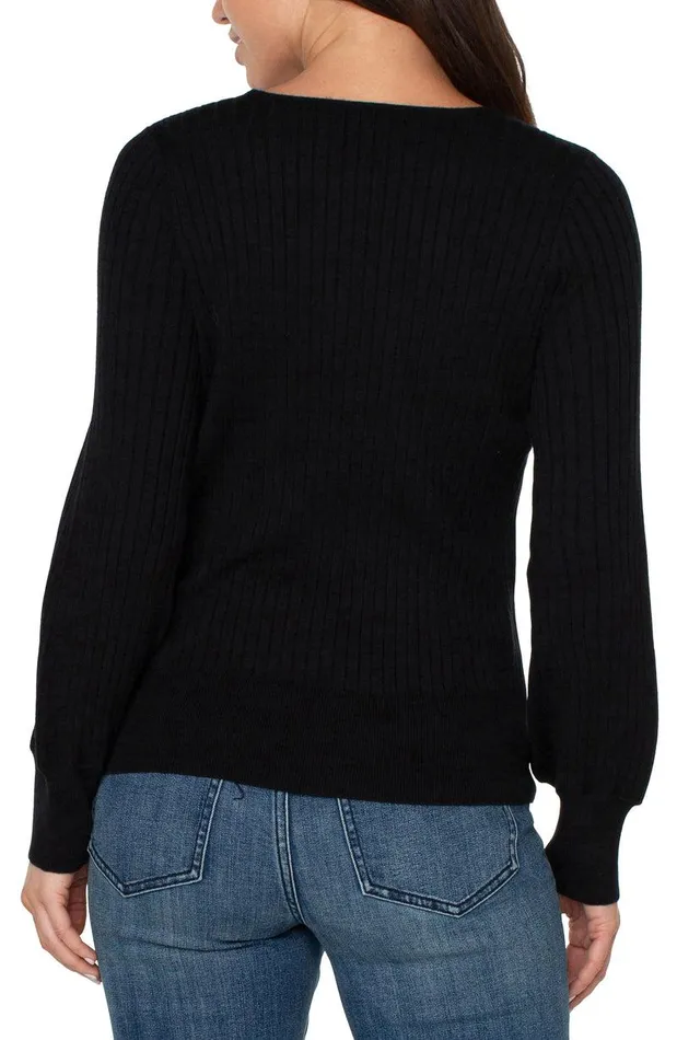 Liverpool Los Angeles CREW NECK SWEATER WITH TRANSFER RIB DETAIL Black Women SWEATERS
