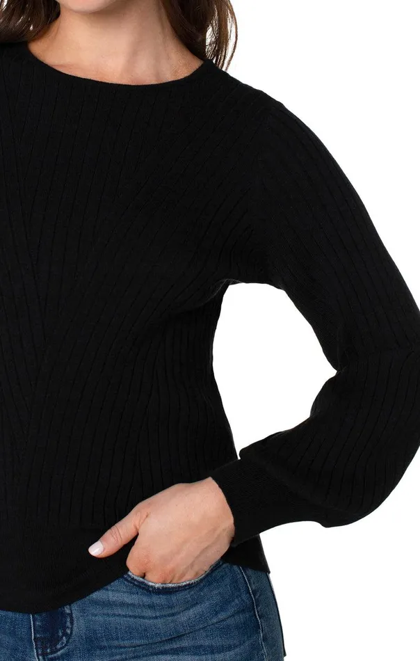 Liverpool Los Angeles CREW NECK SWEATER WITH TRANSFER RIB DETAIL Black Women SWEATERS
