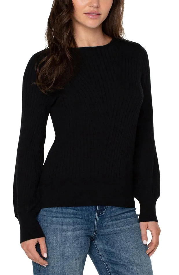 Liverpool Los Angeles CREW NECK SWEATER WITH TRANSFER RIB DETAIL Black Women SWEATERS