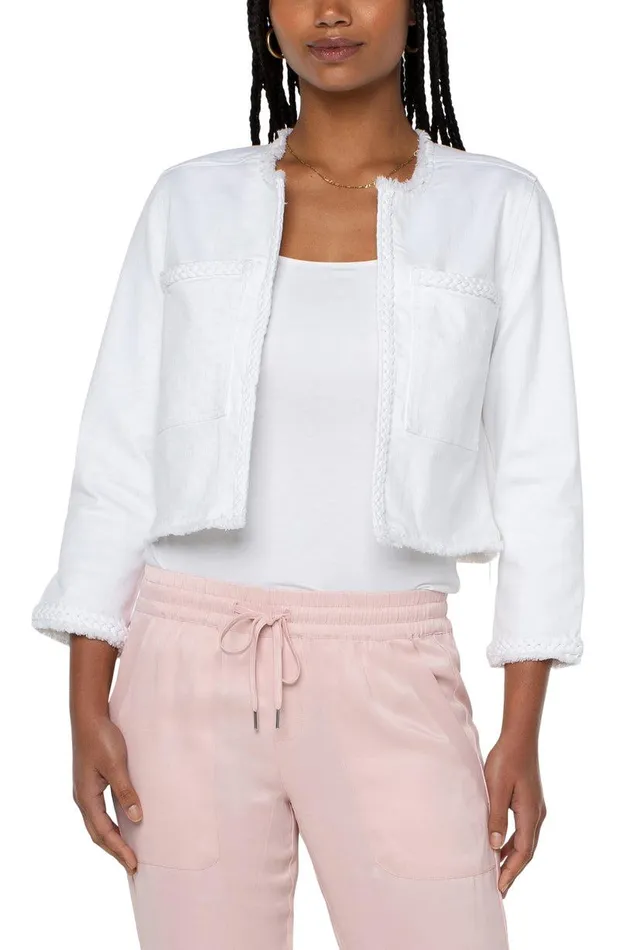 Liverpool Los Angeles CROPPED BRAIDED DENIM JACKET Bright White Women JEAN JACKETS