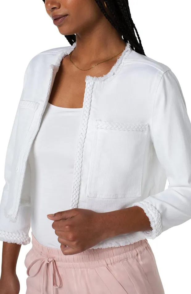 Liverpool Los Angeles CROPPED BRAIDED DENIM JACKET Bright White Women JEAN JACKETS