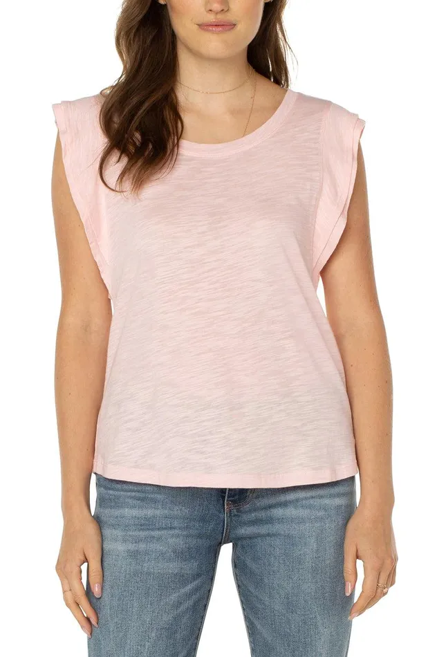 Liverpool Los Angeles DOUBLE FLUTTER SLEEVE KNIT TOP Peony Women KNIT TOPS
