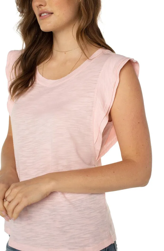 Liverpool Los Angeles DOUBLE FLUTTER SLEEVE KNIT TOP Peony Women KNIT TOPS