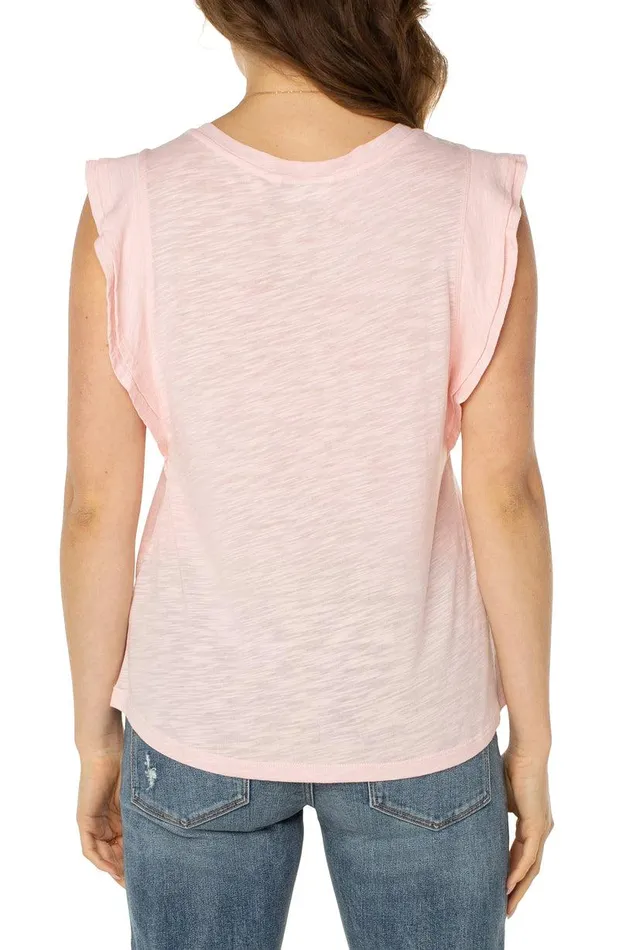 Liverpool Los Angeles DOUBLE FLUTTER SLEEVE KNIT TOP Peony Women KNIT TOPS