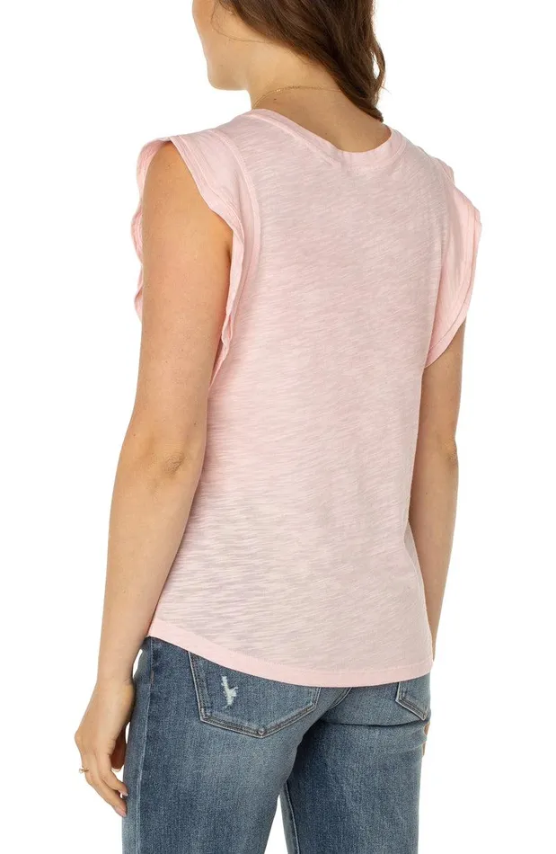 Liverpool Los Angeles DOUBLE FLUTTER SLEEVE KNIT TOP Peony Women KNIT TOPS