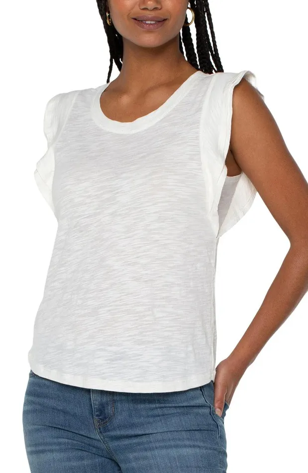 Liverpool Los Angeles DOUBLE FLUTTER SLEEVE KNIT TOP Vintage White Women TSHIRTS