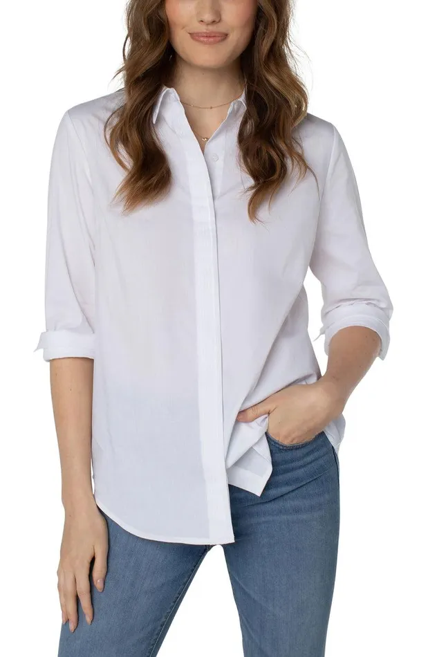 Liverpool Los Angeles HIDDEN PLACKET SHIRT WITH PINTUCKS White Women WOVEN TOPS