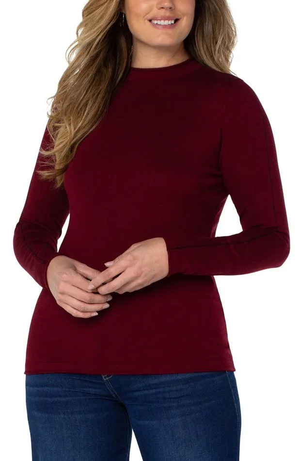 Liverpool Los Angeles MOCK NECK ROLLED HEM LONG SLEEVE SWEATER Burgundy Women SWEATERS