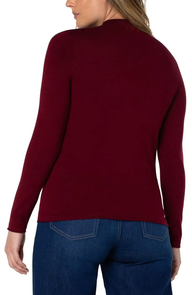 Liverpool Los Angeles MOCK NECK ROLLED HEM LONG SLEEVE SWEATER Burgundy Women SWEATERS