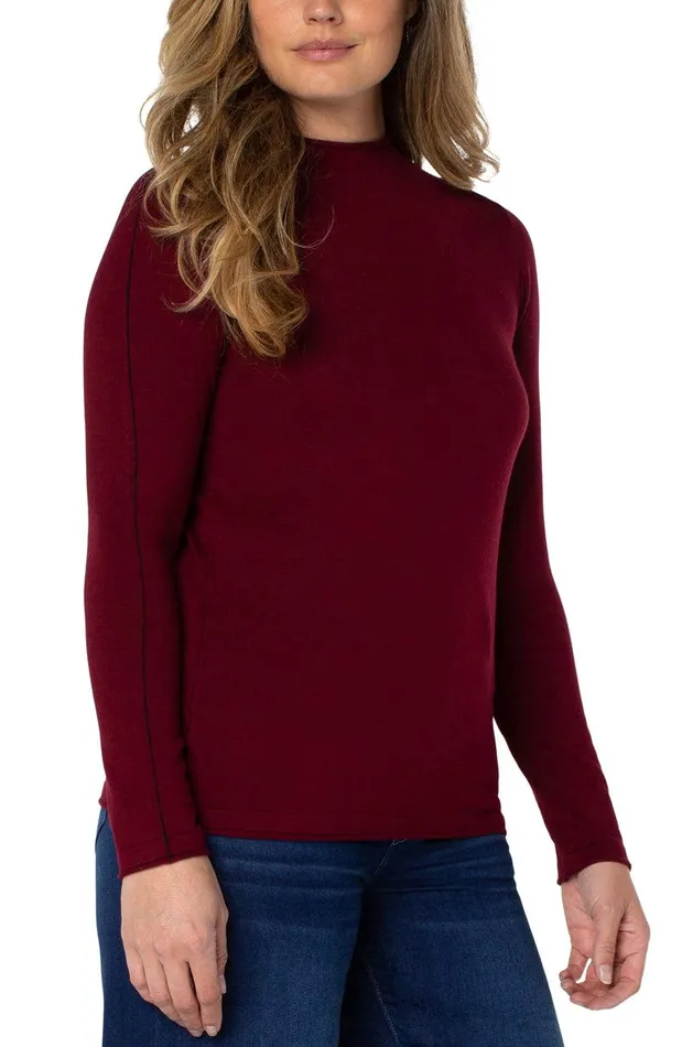 Liverpool Los Angeles MOCK NECK ROLLED HEM LONG SLEEVE SWEATER Burgundy Women SWEATERS