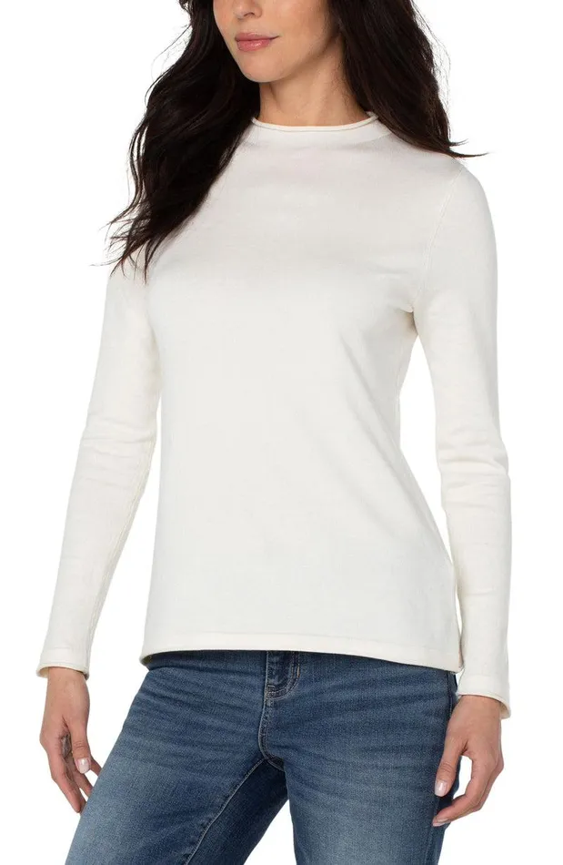 Liverpool Los Angeles MOCK NECK ROLLED HEM LONG SLEEVE SWEATER Winter White Women SWEATERS