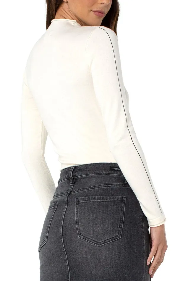 Liverpool Los Angeles MOCK NECK ROLLED HEM LONG SLEEVE SWEATER Winter White Women SWEATERS