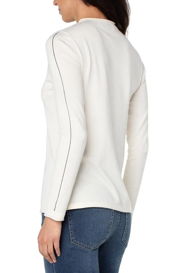 Liverpool Los Angeles MOCK NECK ROLLED HEM LONG SLEEVE SWEATER Winter White Women SWEATERS