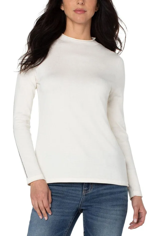 Liverpool Los Angeles MOCK NECK ROLLED HEM LONG SLEEVE SWEATER Winter White Women SWEATERS