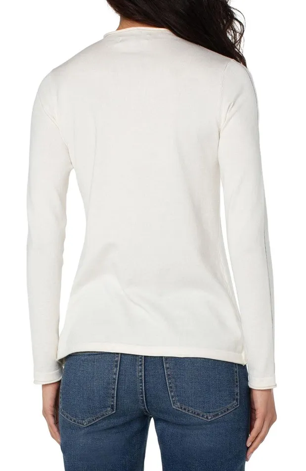 Liverpool Los Angeles MOCK NECK ROLLED HEM LONG SLEEVE SWEATER Winter White Women SWEATERS