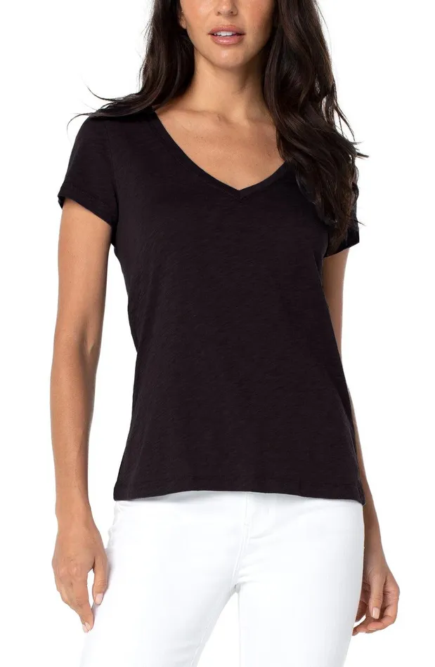 Liverpool Los Angeles VNECK SLUB KNIT TEE Black Women TSHIRTS