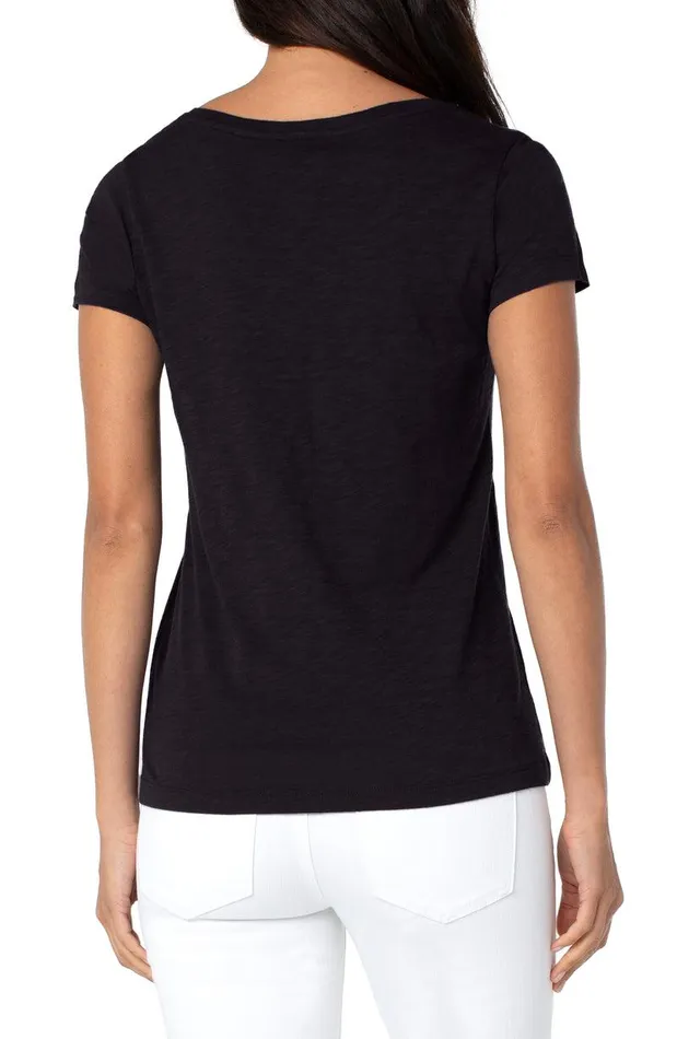 Liverpool Los Angeles VNECK SLUB KNIT TEE Black Women TSHIRTS