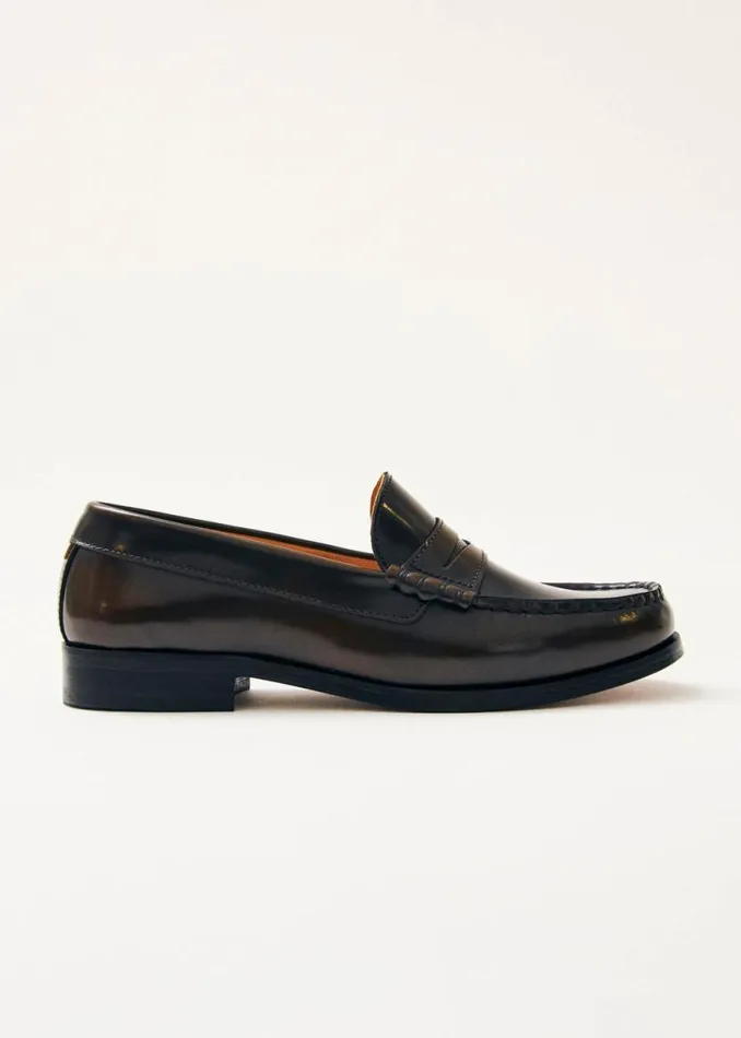 Loafers Women ALOHAS Rivet Brushed Coffee Brown Leather Loafers