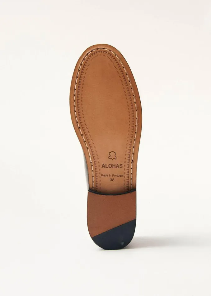 Loafers Women ALOHAS Rivet Brushed Coffee Brown Leather Loafers