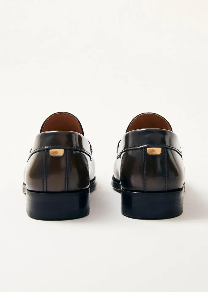 Loafers Women ALOHAS Rivet Brushed Coffee Brown Leather Loafers