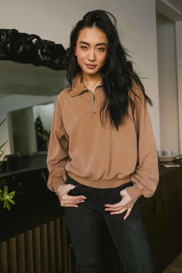 Lorena Quarter Zip In Tan Tan Women Bohme Tops