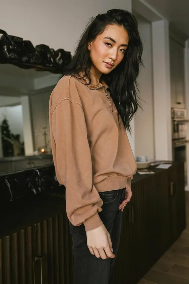 Lorena Quarter Zip In Tan Tan Women Bohme Tops