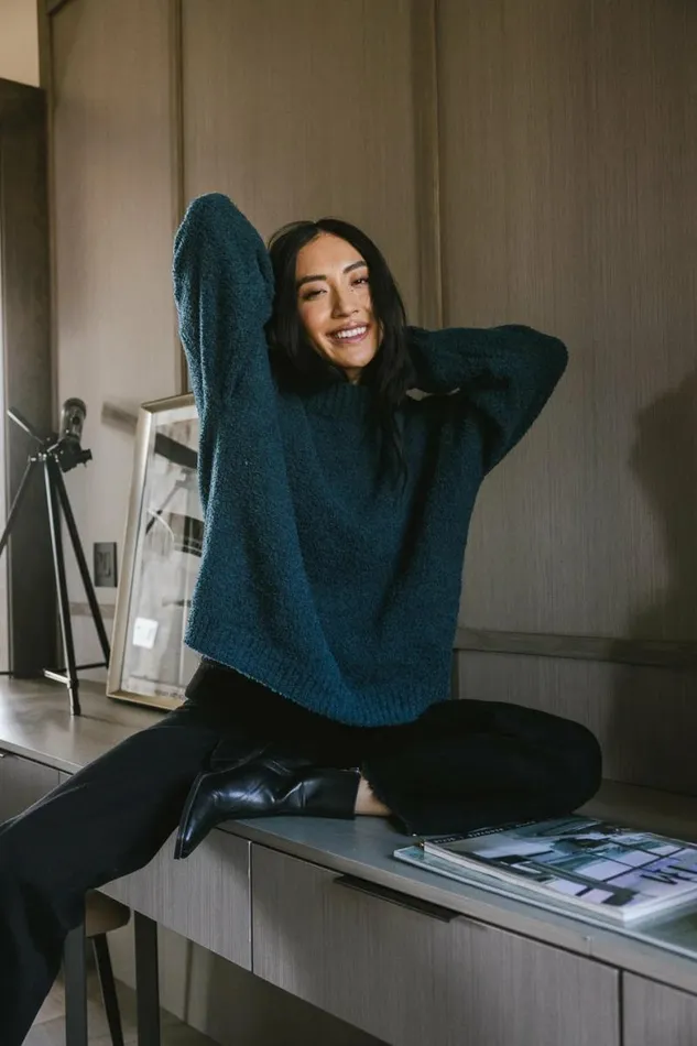 Madilyn Cozy Sweater In Teal Teal Women Bohme Tops