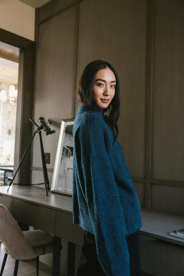 Madilyn Cozy Sweater In Teal Teal Women Bohme Tops