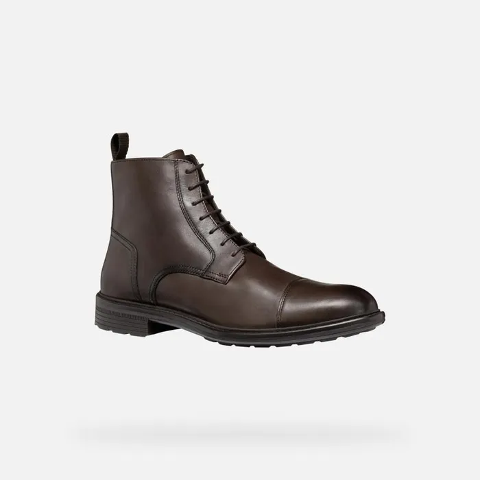 Man Geox Ankle Boots WALK PLEASURE MAN Coffee Ankle Boots With Laces Coffee