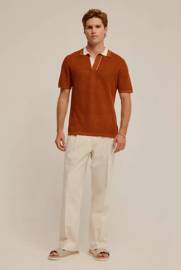 Man Venroy Polos Contrast Rib Knit Open Neck Polo